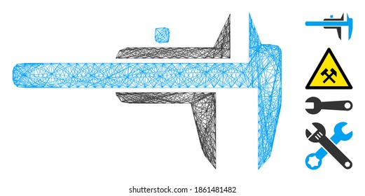 Vector net calipers. Geometric wire frame flat network made from calipers icon, designed from crossing lines. Some bonus icons are added.