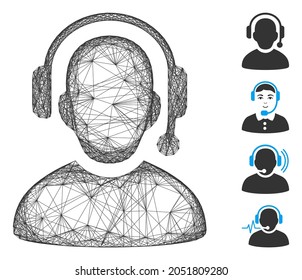 Vector net call center. Geometric linear frame flat net generated with call center icon, designed with crossing lines. Some additional icons are added.