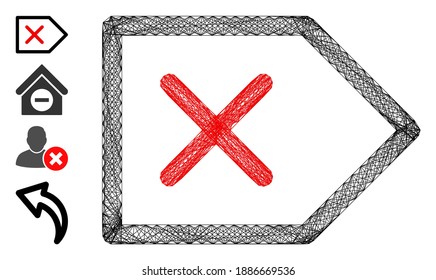 Vector net Cancel. Geometric wire frame 2D net made from Cancel icon, designed from crossed lines. Some bonus icons are added.