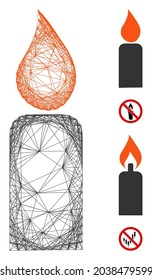 Vector net candle. Geometric linear carcass 2D net generated with candle icon, designed with crossed lines. Some bonus icons are added.