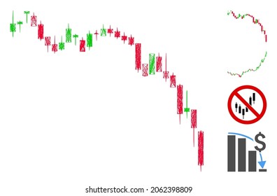 Vector net candlestick chart down. Geometric wire frame flat net made from candlestick chart down icon, designed from crossed lines. Some bonus icons are added.
