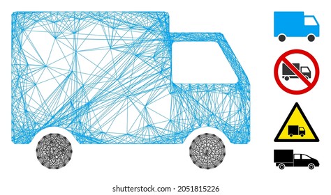 Vector net cargo van. Geometric wire frame flat net based on cargo van icon, designed from crossed lines. Some other icons are added.