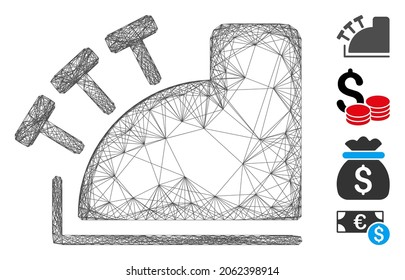 Vector net cash register. Geometric wire carcass flat net based on cash register icon, designed from crossed lines. Some bonus icons are added.