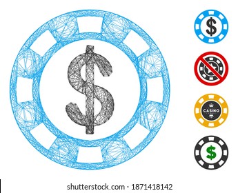 Vector net casino chip. Geometric wire frame flat net made from casino chip icon, designed from crossing lines. Some bonus icons are added.