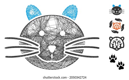 Vector net cat. Geometric linear carcass flat net generated with cat icon, designed with crossed lines. Some similar icons are added.