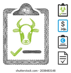 Vector net cattle contract. Geometric linear carcass 2D network made from cattle contract icon, designed from crossing lines. Some bonus icons are added.