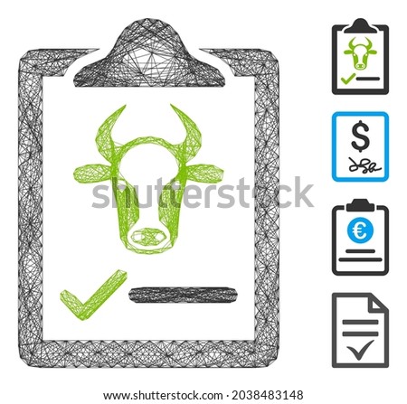 Vector net cattle contract. Geometric linear carcass 2D network made from cattle contract icon, designed from crossing lines. Some bonus icons are added.