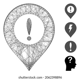 Vector net caution marker. Geometric linear frame flat net generated with caution marker icon, designed with crossing lines. Some bonus icons are added.
