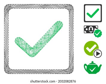 Vector net checkbox. Geometric linear frame 2D net generated with checkbox icon, designed with crossing lines. Some bonus icons are added.