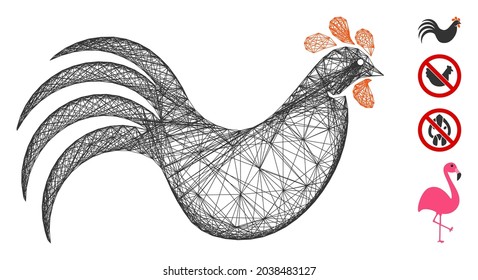 Vector net chicken. Geometric hatched frame flat net made from chicken icon, designed from crossed lines. Some bonus icons are added.
