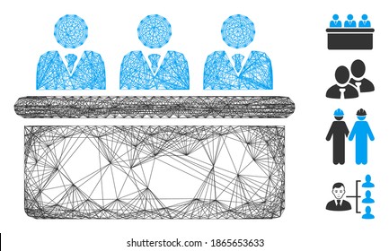 Vector net clerks desk. Geometric wire frame flat net generated with clerks desk icon, designed with intersected lines. Some bonus icons are added.