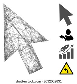 Vector net cursor arrow. Geometric linear frame 2D net generated with cursor arrow icon, designed with crossed lines. Some bonus icons are added.