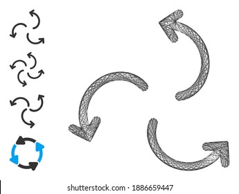 Vector net cyclone arrows. Geometric linear frame 2D net generated with cyclone arrows icon, designed with intersected lines. Some bonus icons are added.