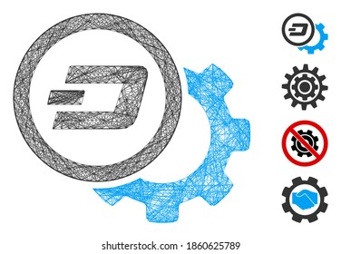 Vector net Dash configuration gear. Geometric wire frame flat net made from Dash configuration gear icon, designed from crossed lines. Some bonus icons are added.