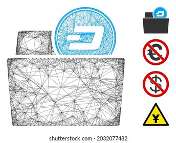 Vector net Dash folder. Geometric wire carcass flat net made from Dash folder icon, designed from crossing lines. Some bonus icons are added.