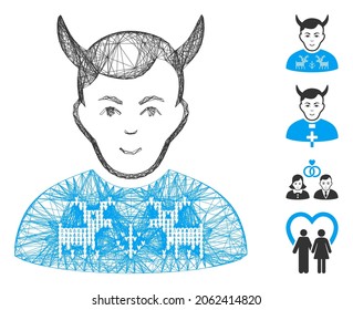 Vector net deers pullover horned husband. Geometric wire frame flat net generated with deers pullover horned husband icon, designed with crossing lines. Some bonus icons are added.