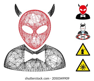 Vector net devil. Geometric hatched frame 2D net made from devil icon, designed from crossing lines. Some other icons are added.