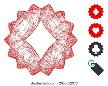 Vector net diamonds token. Geometric linear carcass 2D net made from diamonds token icon, designed from intersected lines. Some bonus icons are added.