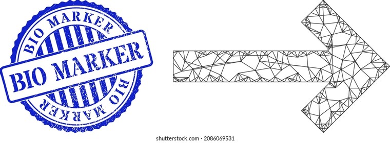 Vector Net Direction Arrow Carcass, And Bio Marker Blue Round Scratched Watermark. Crossed Carcass Network Symbol Created From Direction Arrow Icon, Is Generated From Crossed Lines.