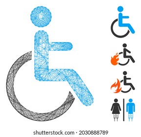 Vector net disabled person. Geometric wire carcass 2D net made from disabled person icon, designed from intersected lines. Some bonus icons are added.