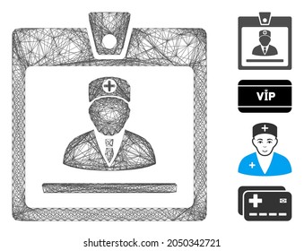 Vector net doctor badge. Geometric hatched frame flat net generated with doctor badge icon, designed with crossing lines. Some other icons are added.