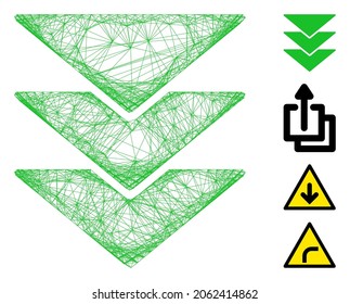 Vector net downloads. Geometric wire carcass 2D net made from downloads icon, designed from crossing lines. Some bonus icons are added.