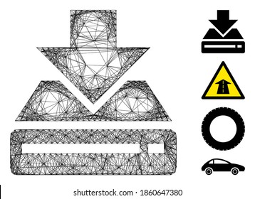 Vector net drive download. Geometric wire frame 2D net generated with drive download icon, designed with intersected lines. Some bonus icons are added.
