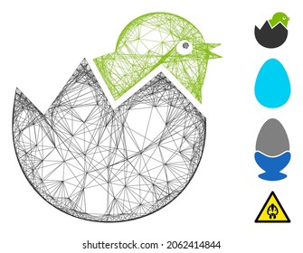 Vector net egg chick. Geometric wire carcass 2D net made from egg chick icon, designed from intersected lines. Some bonus icons are added.