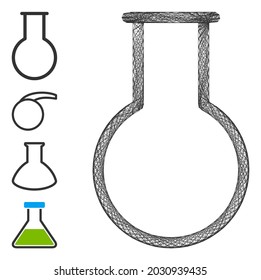 Vector net empty round flask. Geometric hatched frame flat net generated with empty round flask icon, designed with crossed lines. Some bonus icons are added.