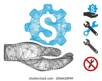 Vector net engineering service price. Geometric hatched frame flat net generated with engineering service price icon, designed with crossed lines. Some additional icons are added.