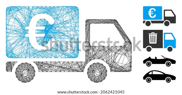 Vector net Euro collector car.\
Geometric hatched frame 2D net generated with Euro collector car\
icon, designed with intersected lines. Some bonus icons are\
added.