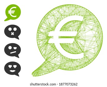 Vector net Euro message balloon. Geometric hatched frame 2D net made from Euro message balloon icon, designed from crossed lines. Some bonus icons are added.