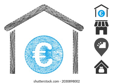 Vector net Euro storage garage. Geometric hatched frame flat net generated with Euro storage garage icon, designed with intersected lines. Some bonus icons are added.