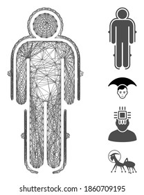 Vector net exoskeleton skafandr. Geometric wire carcass flat net made from exoskeleton skafandr icon, designed with intersected lines. Some bonus icons are added.