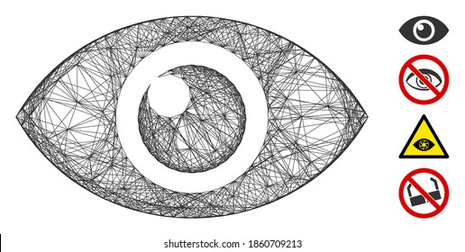 ojo neto vectorial. Red plana de marco con tramas geométricas generada con un icono ocular, diseñada con líneas cruzadas. Se añaden algunos iconos adicionales.