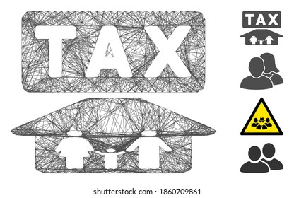 Vector net family tax pressure. Geometric hatched frame 2D net made from family tax pressure icon, designed from intersected lines. Some bonus icons are added.