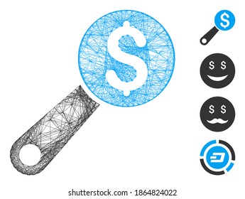 Vector net financial audit. Geometric linear frame flat net made from financial audit icon, designed from crossing lines. Some bonus icons are added.