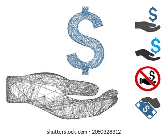 Vector net financial donation. Geometric linear carcass flat net generated with financial donation icon, designed with crossing lines. Some similar icons are added.
