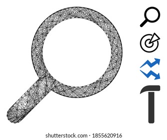 Vektornetzsuche. 2D-Netz der geometrischen geschlüpften Schlachtkörper, erzeugt mit Suchsymbol, entworfen mit Kreuzlinien. Es werden einige Bonussymbole hinzugefügt.