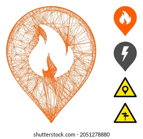 Vector net fire marker. Geometric linear carcass flat net made from fire marker icon, designed from crossing lines. Some additional icons are added.