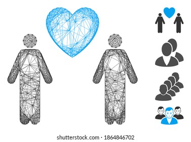 Vector net gay lovers. Geometric linear frame flat net based on gay lovers icon, designed from intersected lines. Some bonus icons are added.