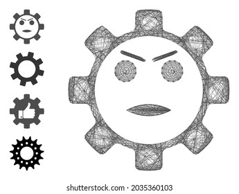 Vector net gear angry smiley. Geometric linear frame flat net made from gear angry smiley icon, designed from intersected lines. Some bonus icons are added.