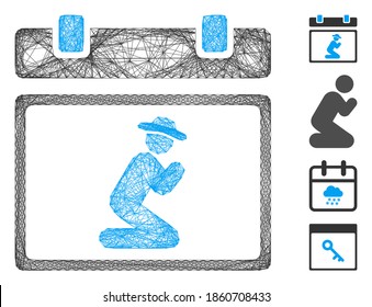 Vector net gentleman pray calendar page. Geometric hatched frame flat net made from gentleman pray calendar page icon, designed from crossed lines. Some bonus icons are added.