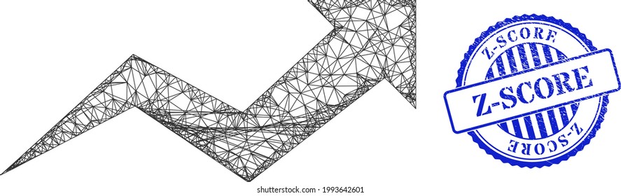 La carcasa de la flecha de crecimiento de la red vectorial y la imitación de sellado azul Z-Score. Imagen de red de canal cruzada diseñada con un pictograma de flecha creciente, hecho de líneas cruzadas.