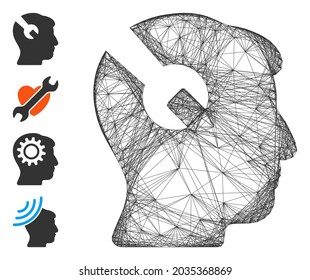 Vector net head surgery wrench. Geometric linear carcass flat net made from head surgery wrench icon, designed from crossed lines. Some bonus icons are added.
