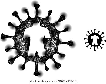 Vector net human virus icon with spots. Geometric hatched frame flat net based on human virus icon, generated with intersected lines, with round spots.