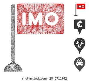 Vector net IMO flag. Geometric wire carcass 2D net generated with IMO flag icon, designed with crossed lines. Some bonus icons are added.