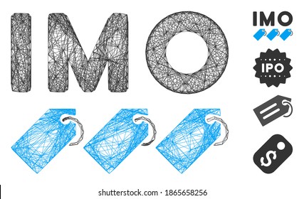 Vector net IMO tags. Geometric wire frame flat net made from IMO tags icon, designed from crossed lines. Some bonus icons are added.
