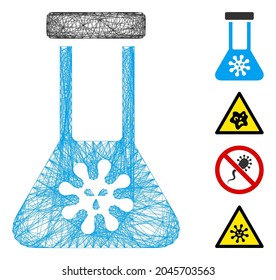 Vector net infection flask. Geometric hatched frame 2D net made from infection flask icon, designed from intersected lines. Some bonus icons are added.