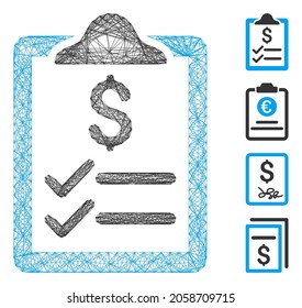 Vector Net Invoice Pad. Geometric Linear Frame 2D Net Generated With Invoice Pad Icon, Designed With Crossed Lines. Some Bonus Icons Are Added.